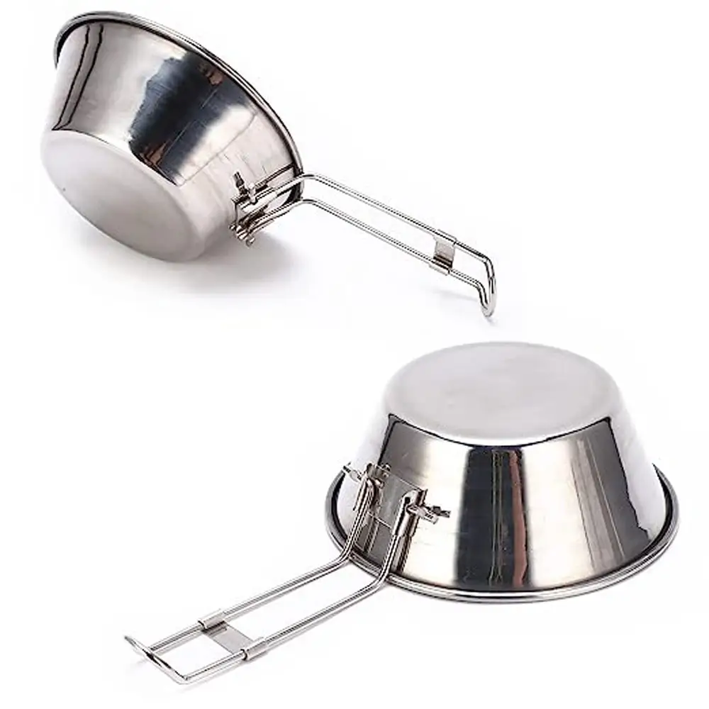 Picnic Outdoor Hiking Cooking Pot Lightweight Stainless Steel Camping Bowl Sierra Cup with Foldable Handle