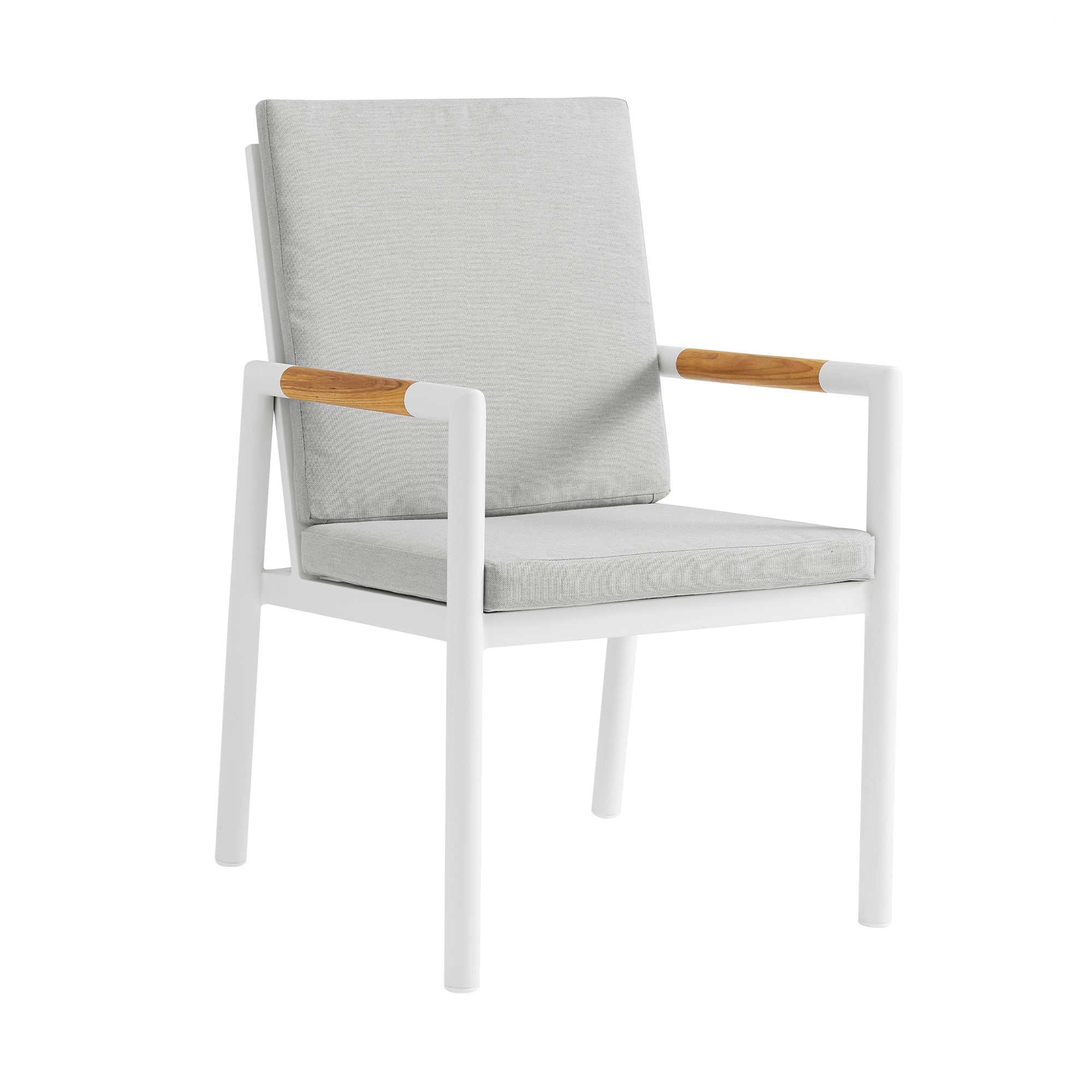 Royal White Aluminum and Teak Outdoor Dining Chair with Light Gray Fabric - Set of 2