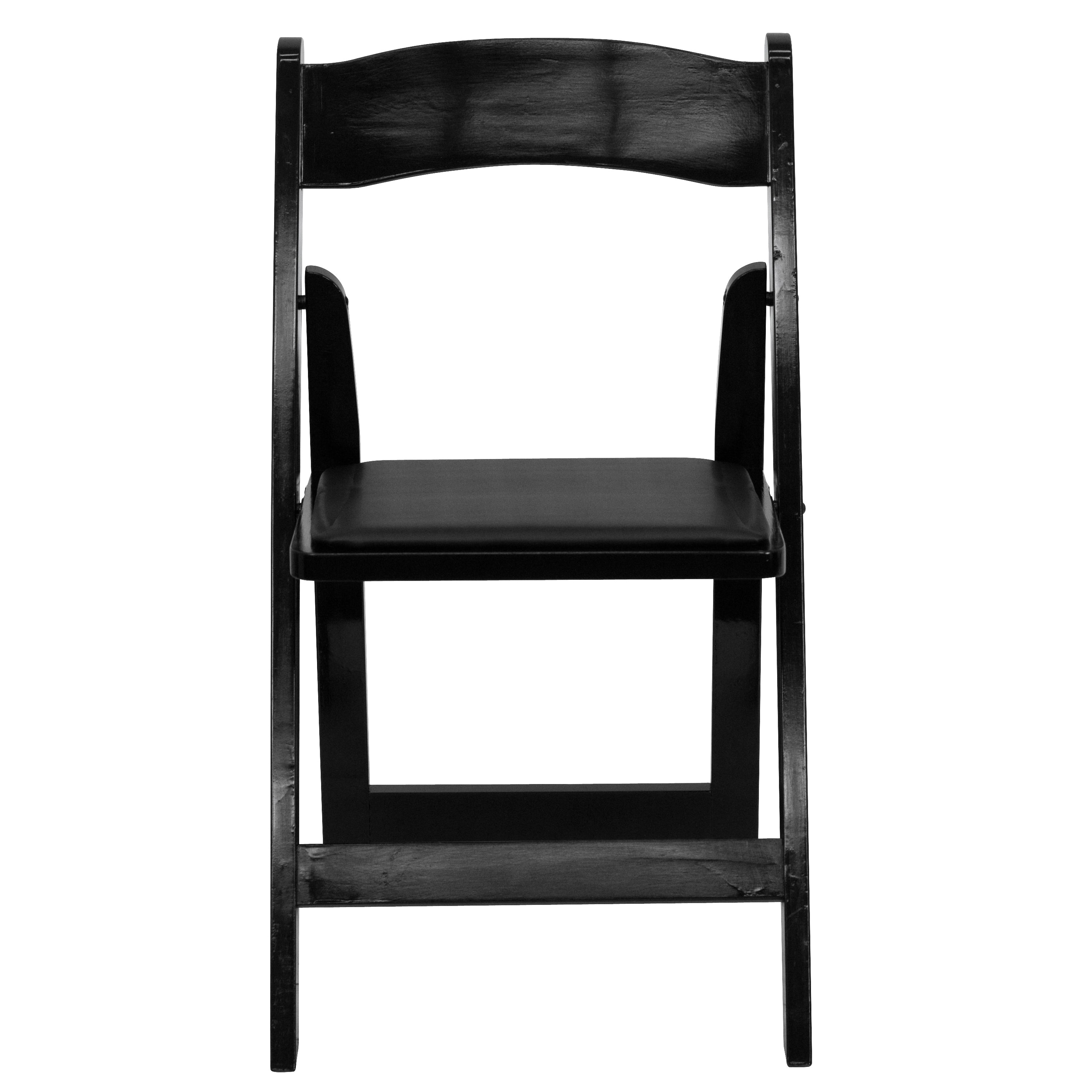 Emma + Oliver 2 Pack Black Wood Folding Chair with Vinyl Padded Seat