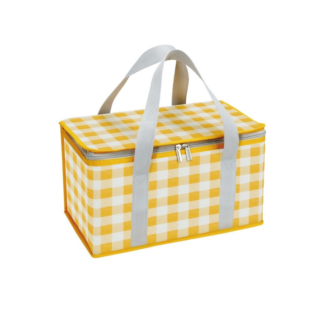 Portable Travel Simple Plaid Foldable Lunch Bag Food Hand Bags Tableware Storage Bag Picnic Supplies Ox Cloth Camping Food Storage Bag Camping Picnic Bag Picnic Basket Thermal Insulated Cooler Box D