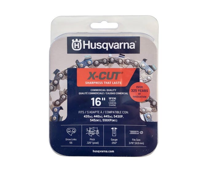 Husqvarna 16 Inch Chainsaw Chain X-Cut S93G Semi-Chisel 0.375 Inch 0.050 Gauge 581643602