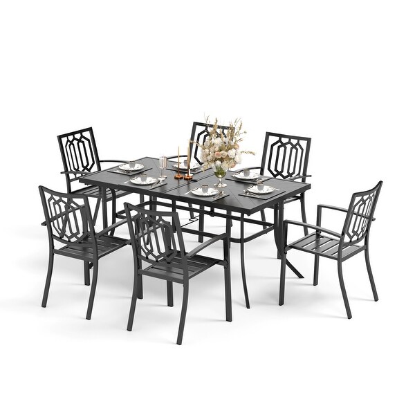 MAISON ARTS Patio Dining Set 7 Piece Metal Rectangle Patio Table with 2.6