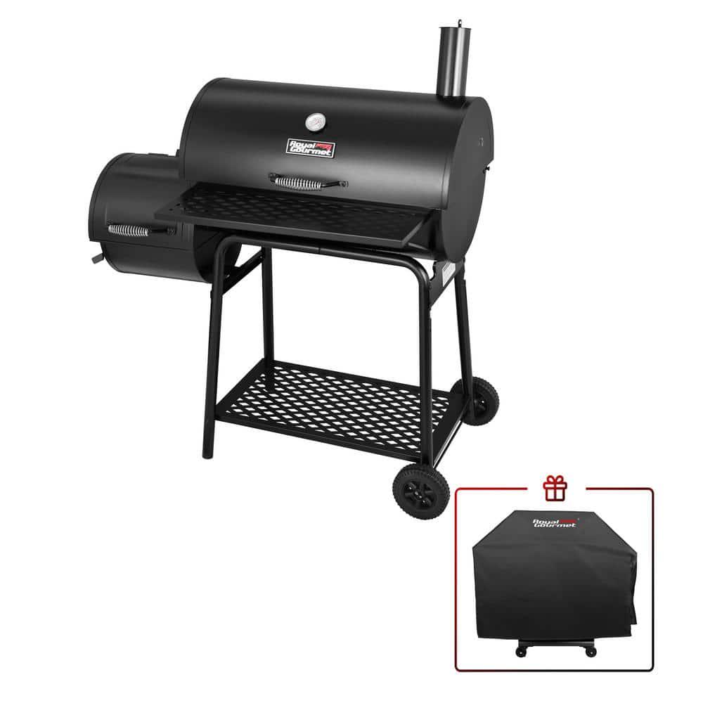 Royal Gourmet Charcoal Grill with Offset Smoker in Black Plus A Cover