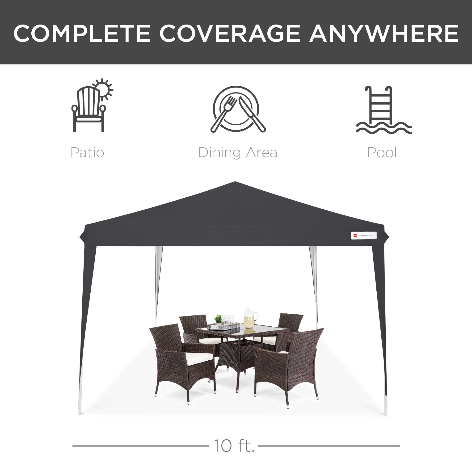 Best Choice Products Outdoor Portable Adjustable Instant Pop Up Gazebo Canopy Tent w/ Carrying Bag, 10x10ft - Black