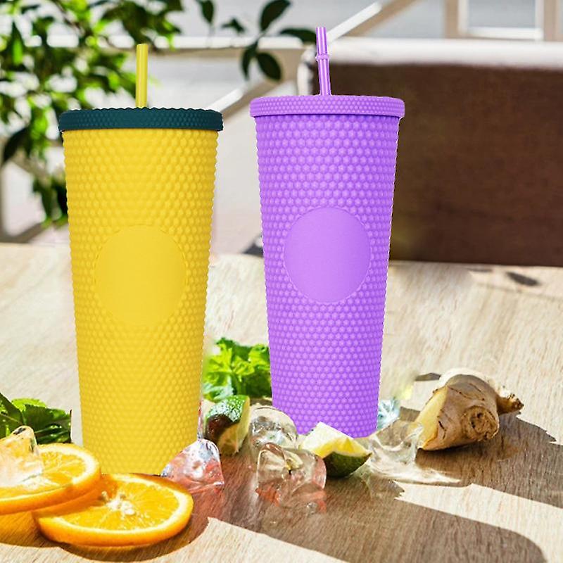 Creative Straw Cup Sequined Matte Cup Colorful Coffee Juice Straw Mug Simple Cute Net Red Plastic Bottom Outdoor Portable Cup