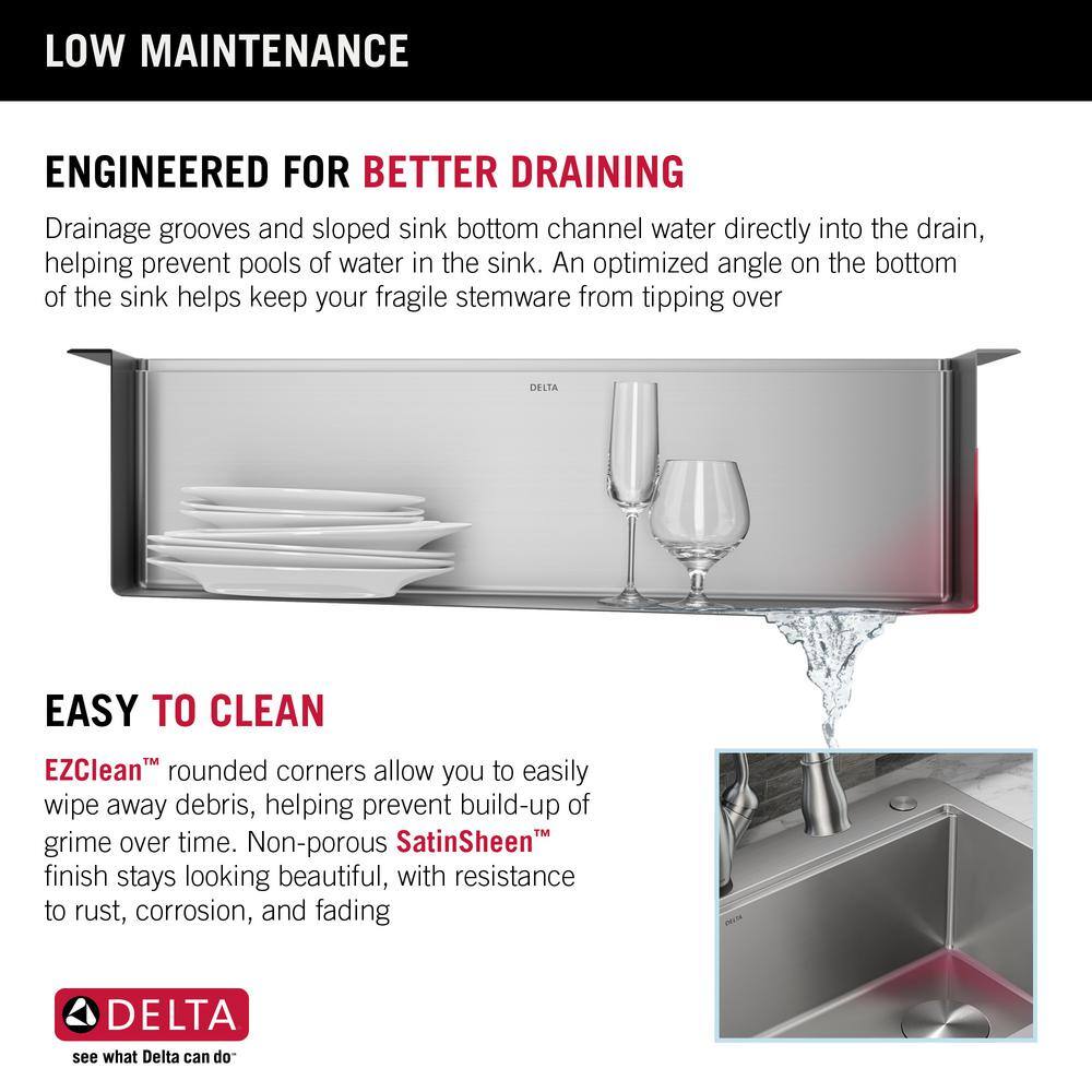 Delta Lorelai 16 Gauge Stainless Steel 33in. Single Bowl Drop-in Workstation Kitchen Sink with Accessories 95A932-33S-SS