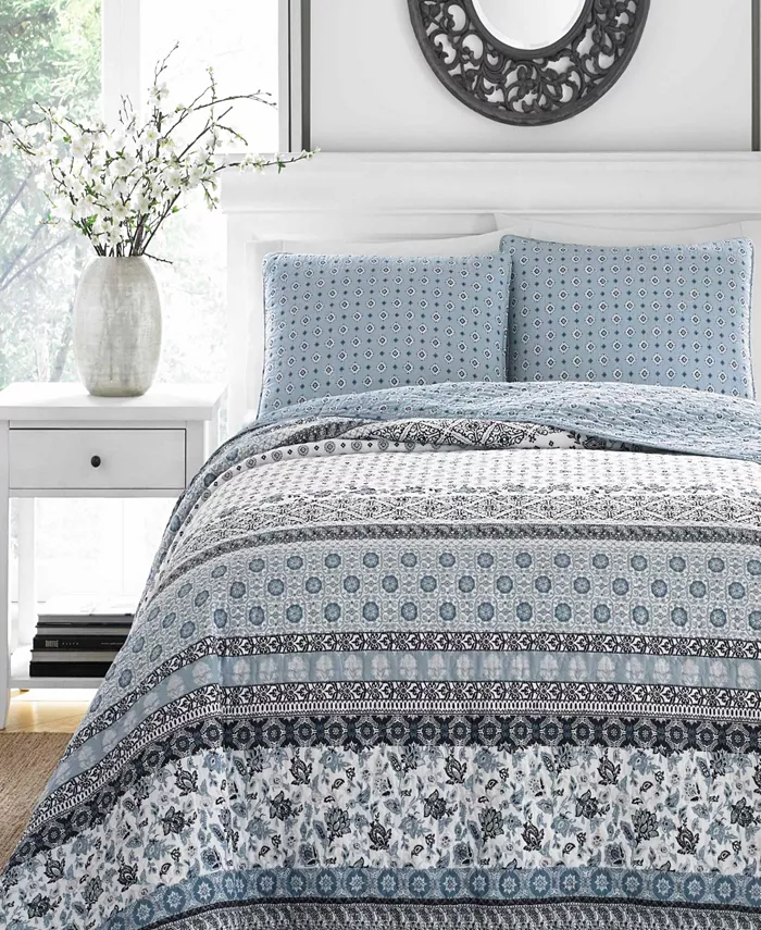 Stone Cottage Bexley Block Print Cotton Reversible 2 Piece Quilt Set， Twin