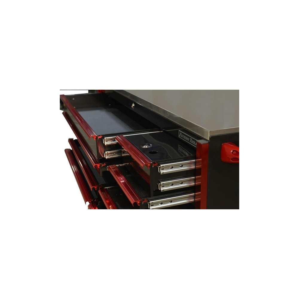 Extreme Tools 72 Black Roller Cabinet with Red Drawer Pulls