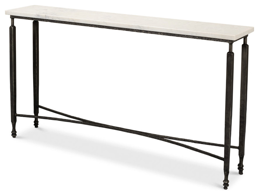 Mykos Console Table White Marble Top Slim   Traditional   Console Tables   by Sideboards and Things  Houzz