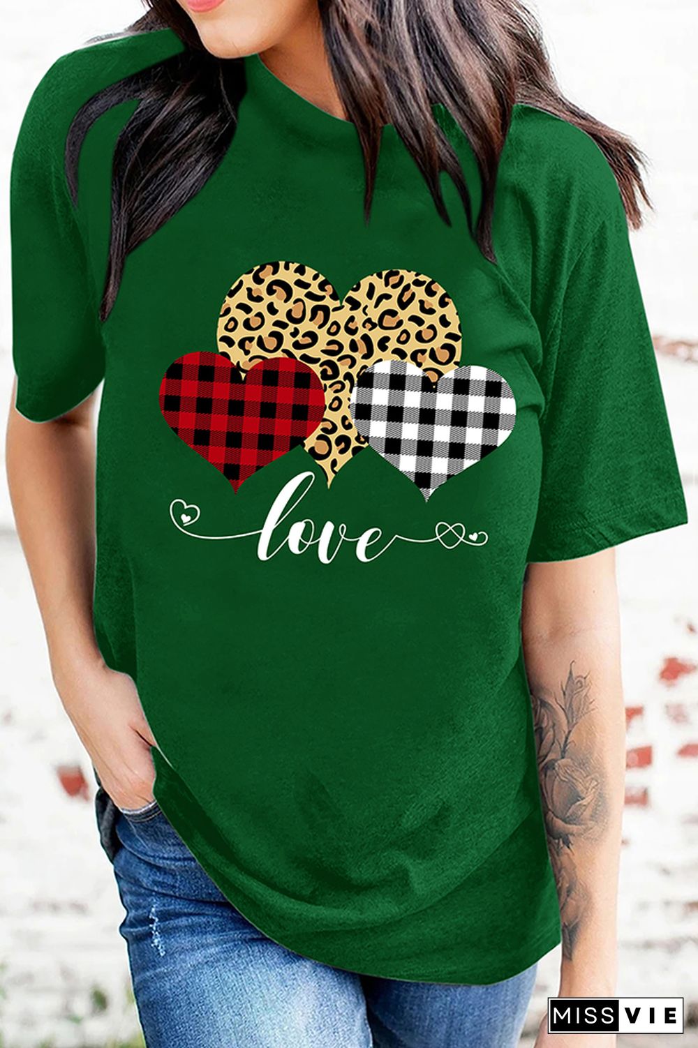 Valentine's Day Leopard Print Heart Short Sleeve Graphic Tee Wholesale