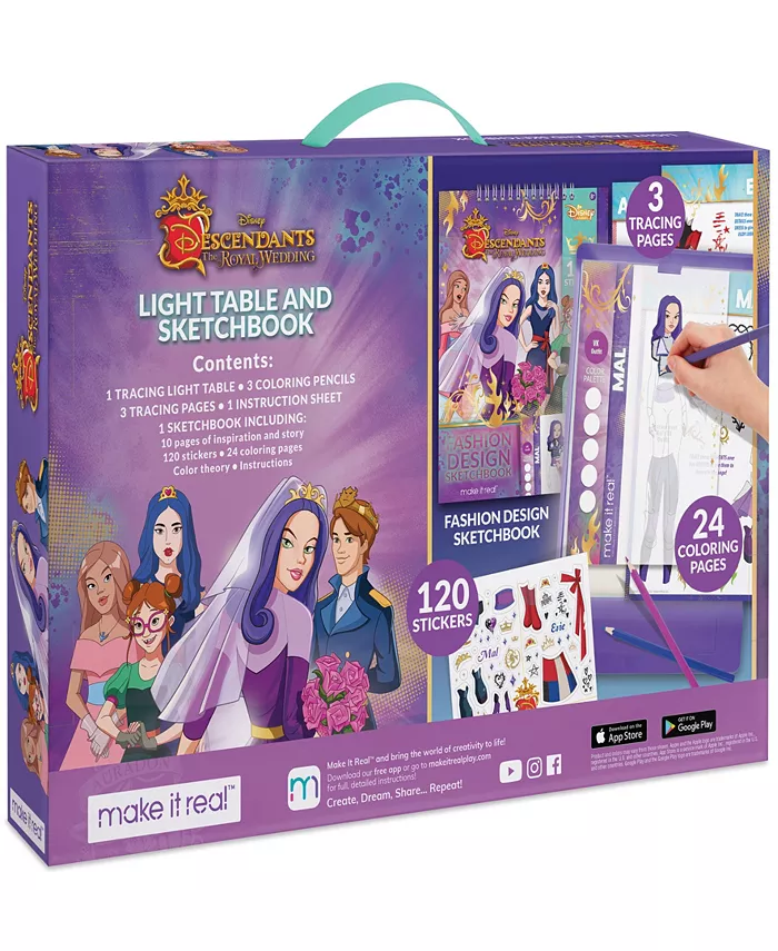 Disney Descendants Royal Wedding Light Table Sketchbook 9 Piece Set  Make It Real  Stickers Coloring Pencils  Lights Up For Easy Tracing  Draw Sketch Create  Fashion Coloring Book  Tweens Girls