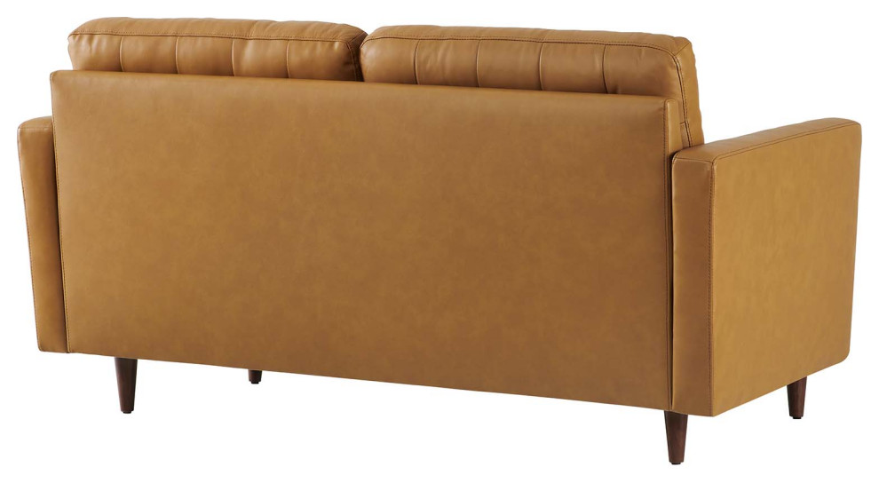 Exalt Tufted Vegan Leather Loveseat  Tan   Midcentury   Loveseats   by VirVentures  Houzz