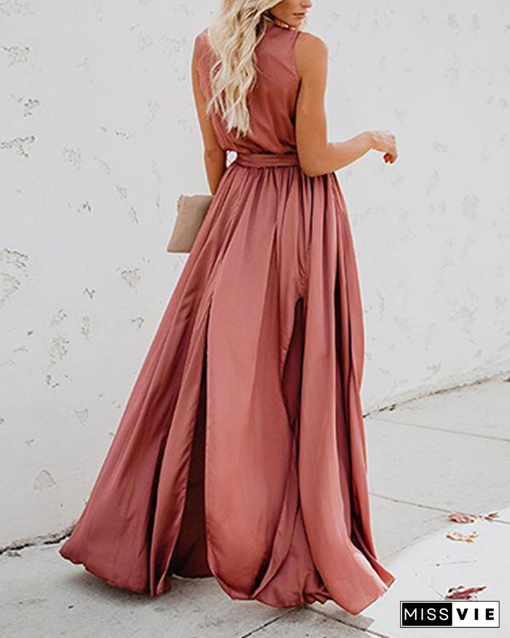 Solid Sleeveless A-line Casual/Vacation Maxi Dresses