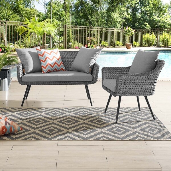 Endeavor 2 Piece Outdoor Patio Wicker Rattan Sectional Sofa Set