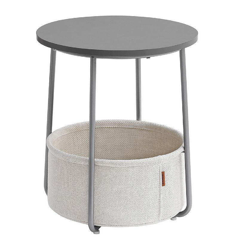 Round Modern Nightstand With Fabric Basket