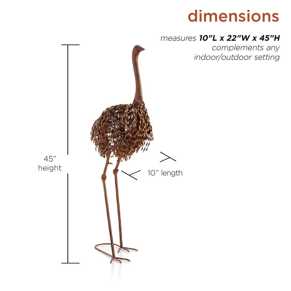 Alpine Corporation 45 in. Tall Outdoor Metal Peaking Ostrich Standing Yard Statue Decoration JUM282