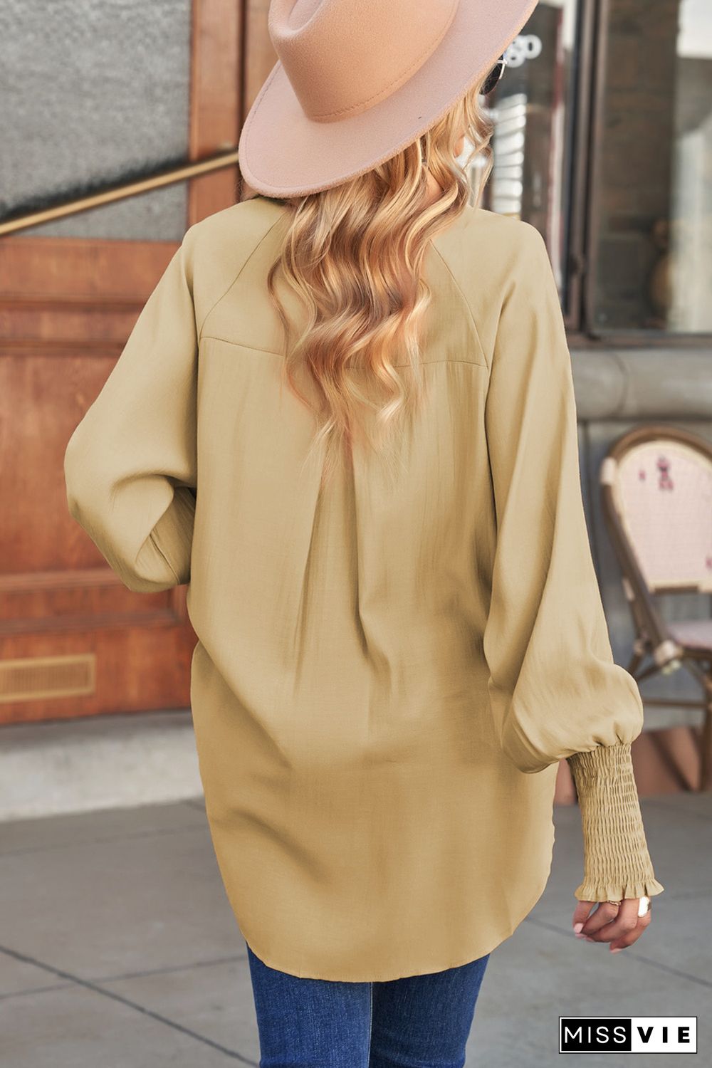 Khaki Billowy Sleeves Pocketed Shirt