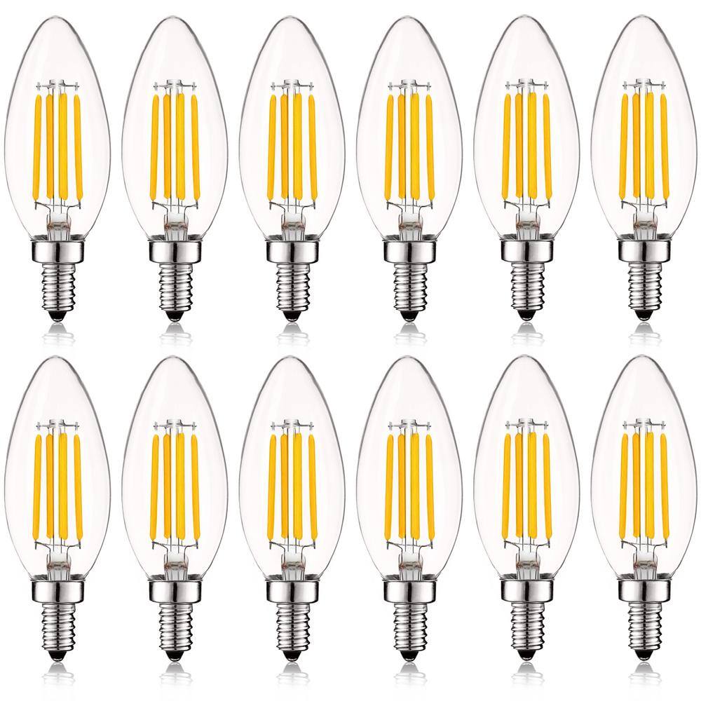 LUXRITE 60-Watt Equivalent B10 Dimmable LED Light Bulbs Clear Glass Filament 2700K Warm White (12-Pack) LR21592-12PK