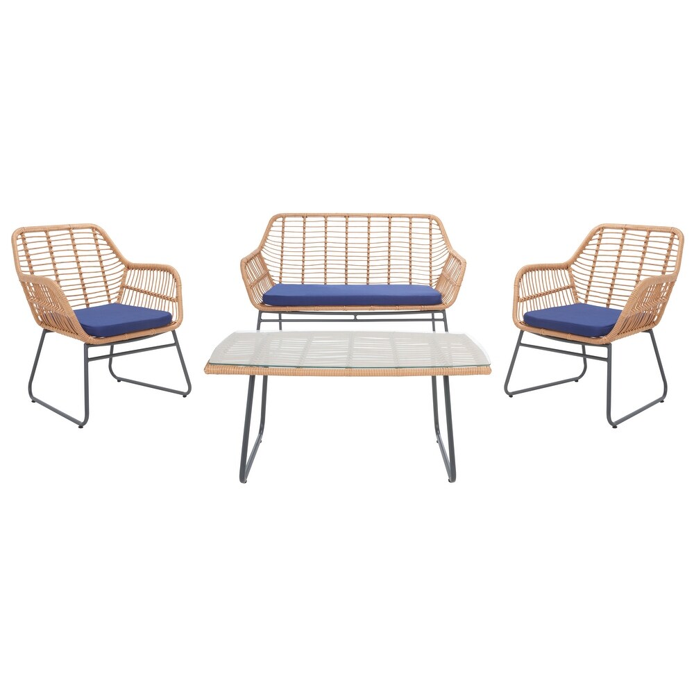 SAFAVIEH Outdoor Living Roston Rattan 4 piece Patio Set