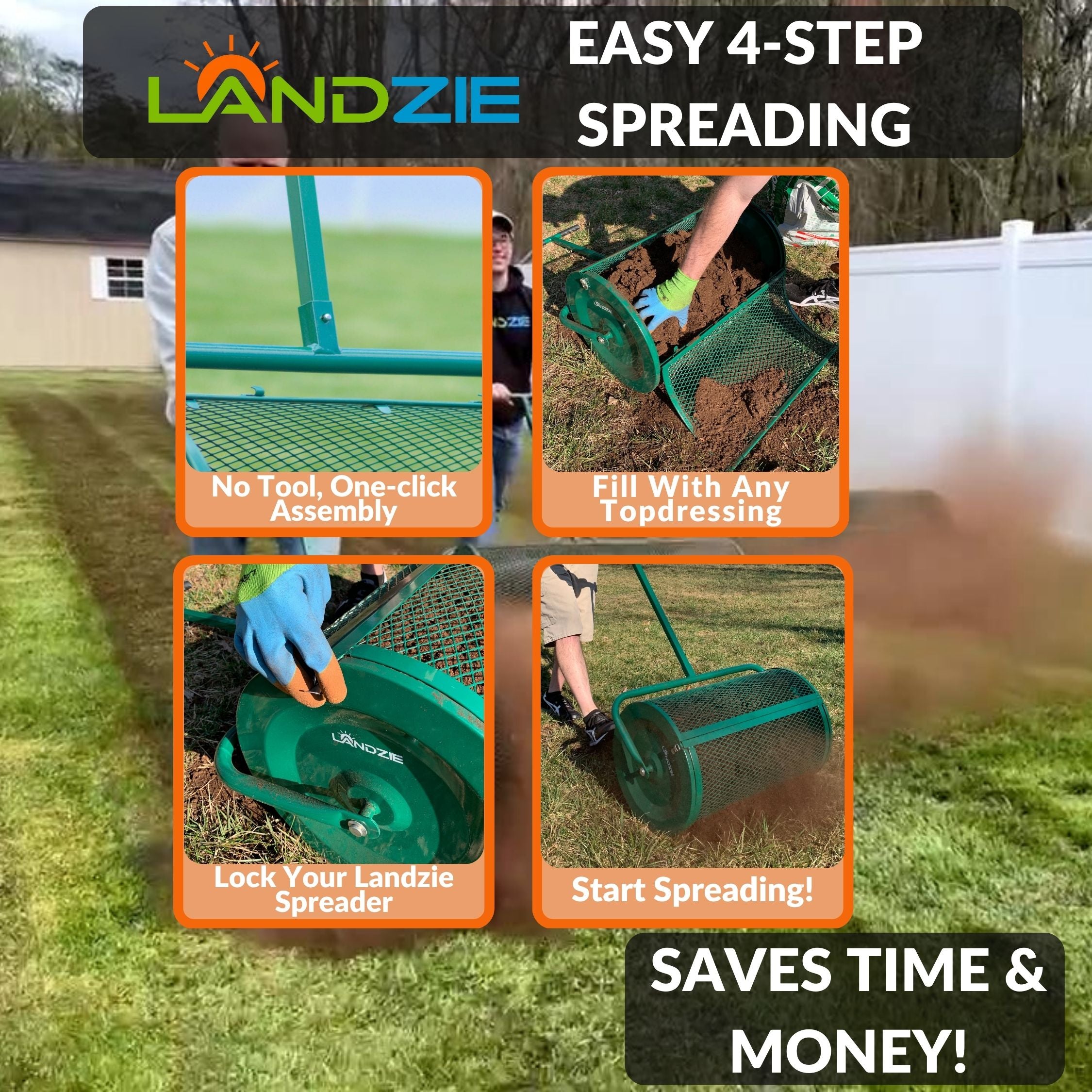 Landzie Lawn & Garden Spreader with Upgraded Side Clasps - 24