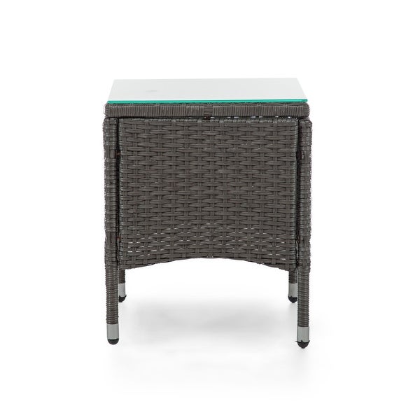 Zaara Compact Wicker and Glass Top Outdoor End Table by MandL Co.