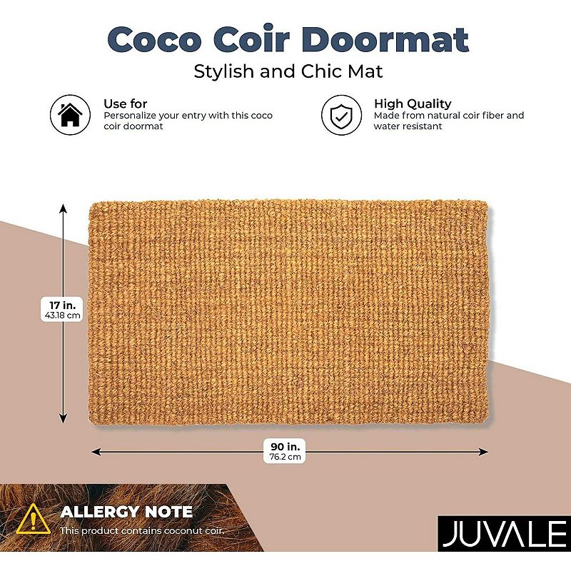 Plain Coco Coir Door Mat， Bare Natural Unadorned Doormat for Outdoor Entries， Suitable for Inside and Outside Use for Cleaning Men's and Women's Sandals， Shoes， and Boots (30x17 in)