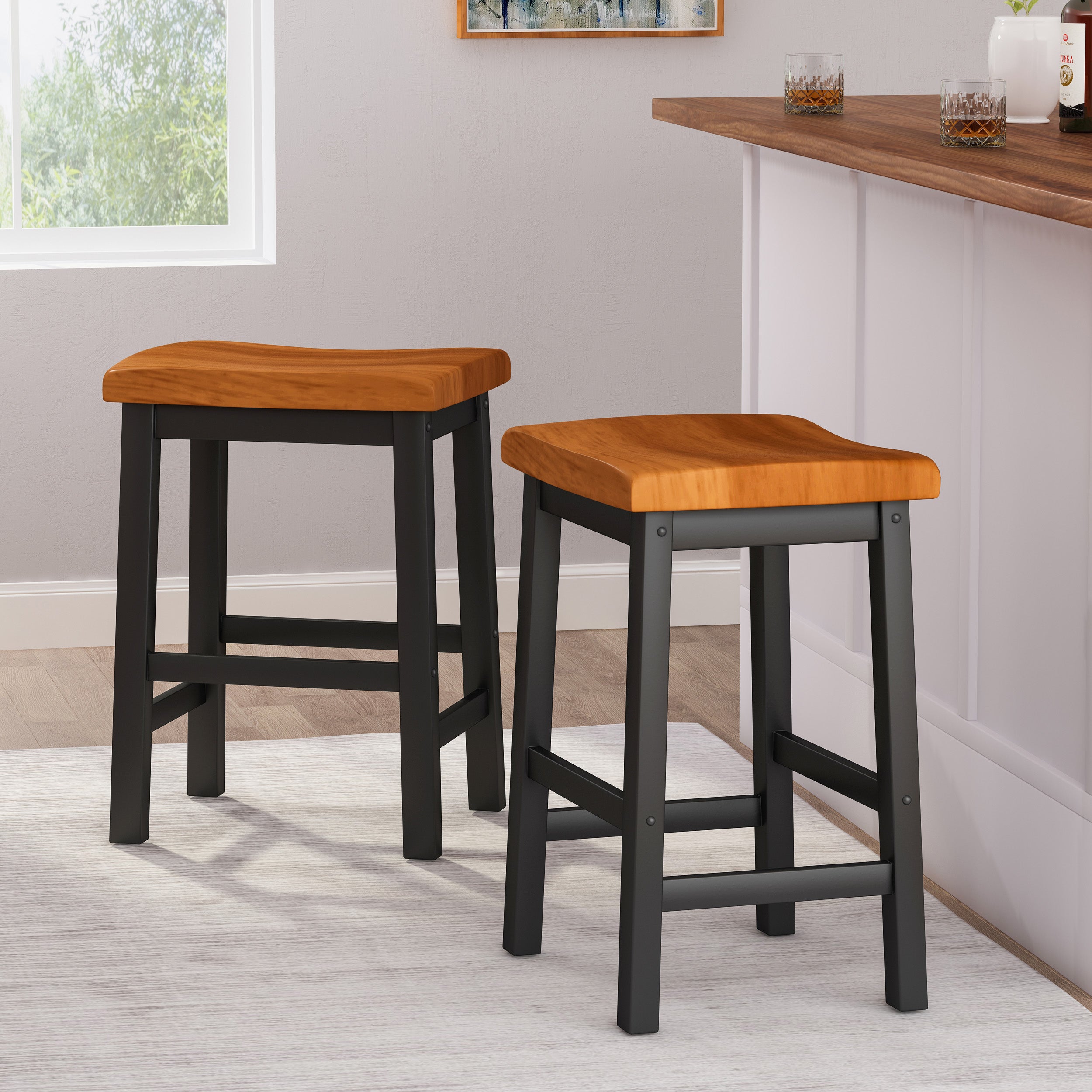 Toluca Saddle Wood 24-Inch Counter Stool (Set of 2)