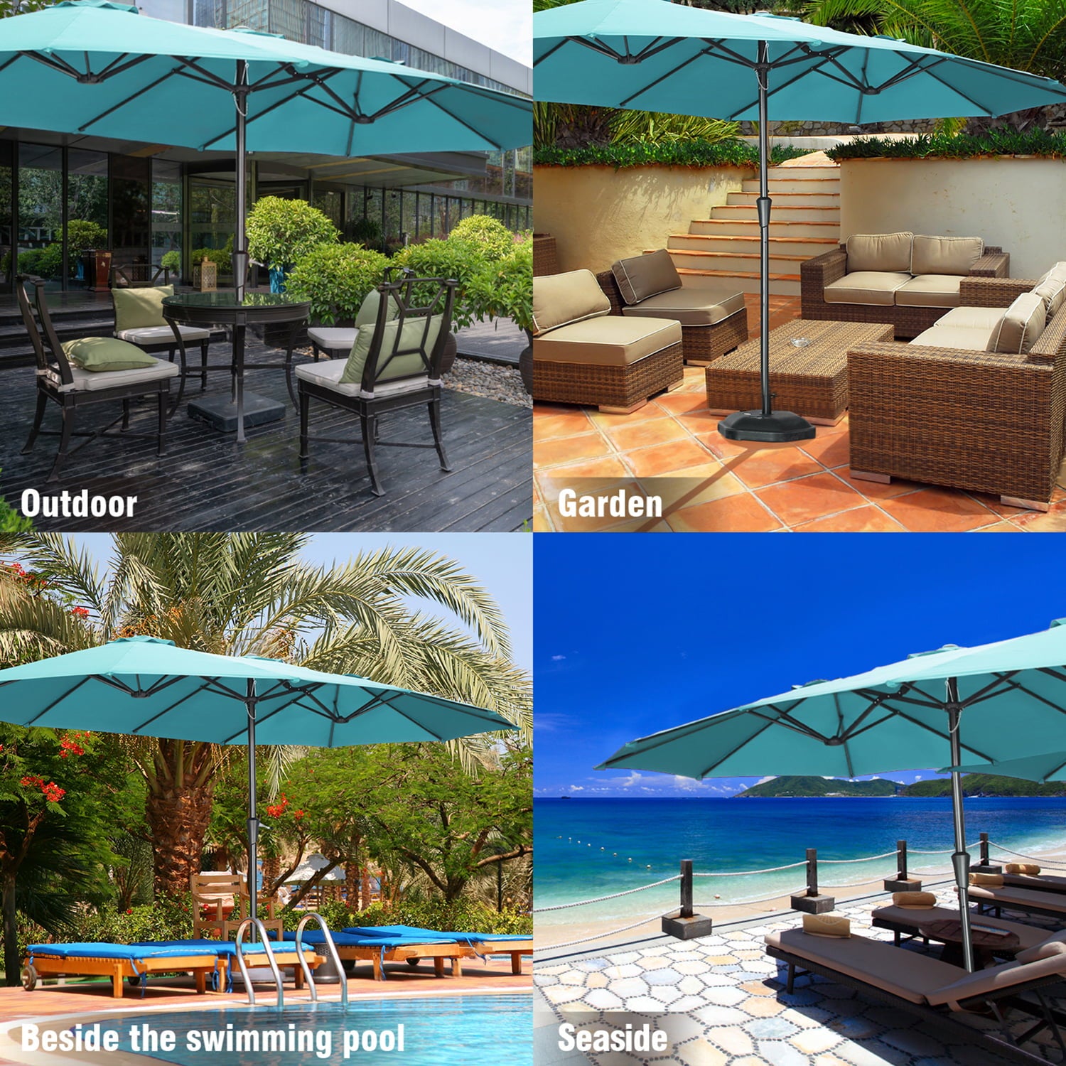 Wesfital 15ft Large Rectangle Umbrellas Double-Sided Outdoor Market Umbrella with UV Sun Protection & Easy Crank for Backyard, Poolside, Lawn and Garden, Blue