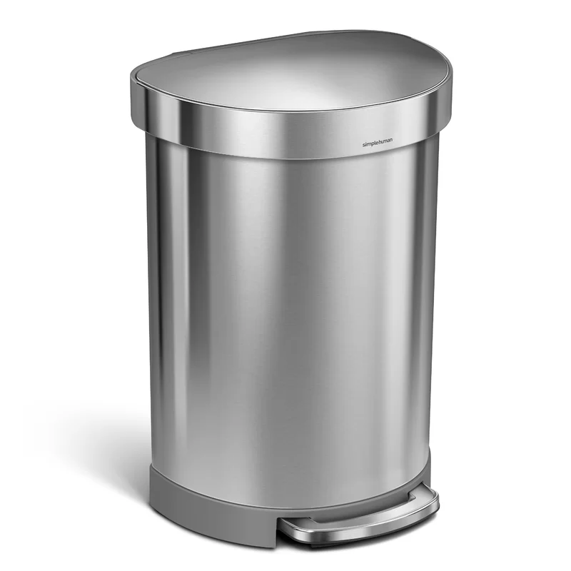 simplehuman 60 Liter Semi-Round Hands-Free Kitchen Step Trash Can with Soft-Close Lid， Brushed