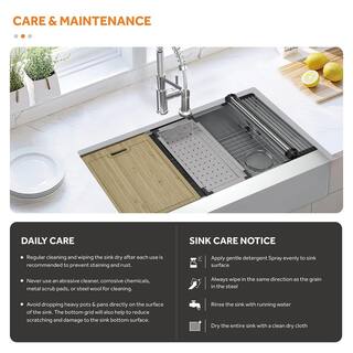 Glacier Bay Zero Radius FarmhouseApron-Front 16G Stainless Steel 36 in. Single Bowl Workstation Kitchen Sink with Accessories FSU1ZAS3621A1AC