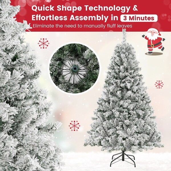 Gymax 6/7/8 FT PreLit SnowFlocked Xmas Tree 3MinuteSetup