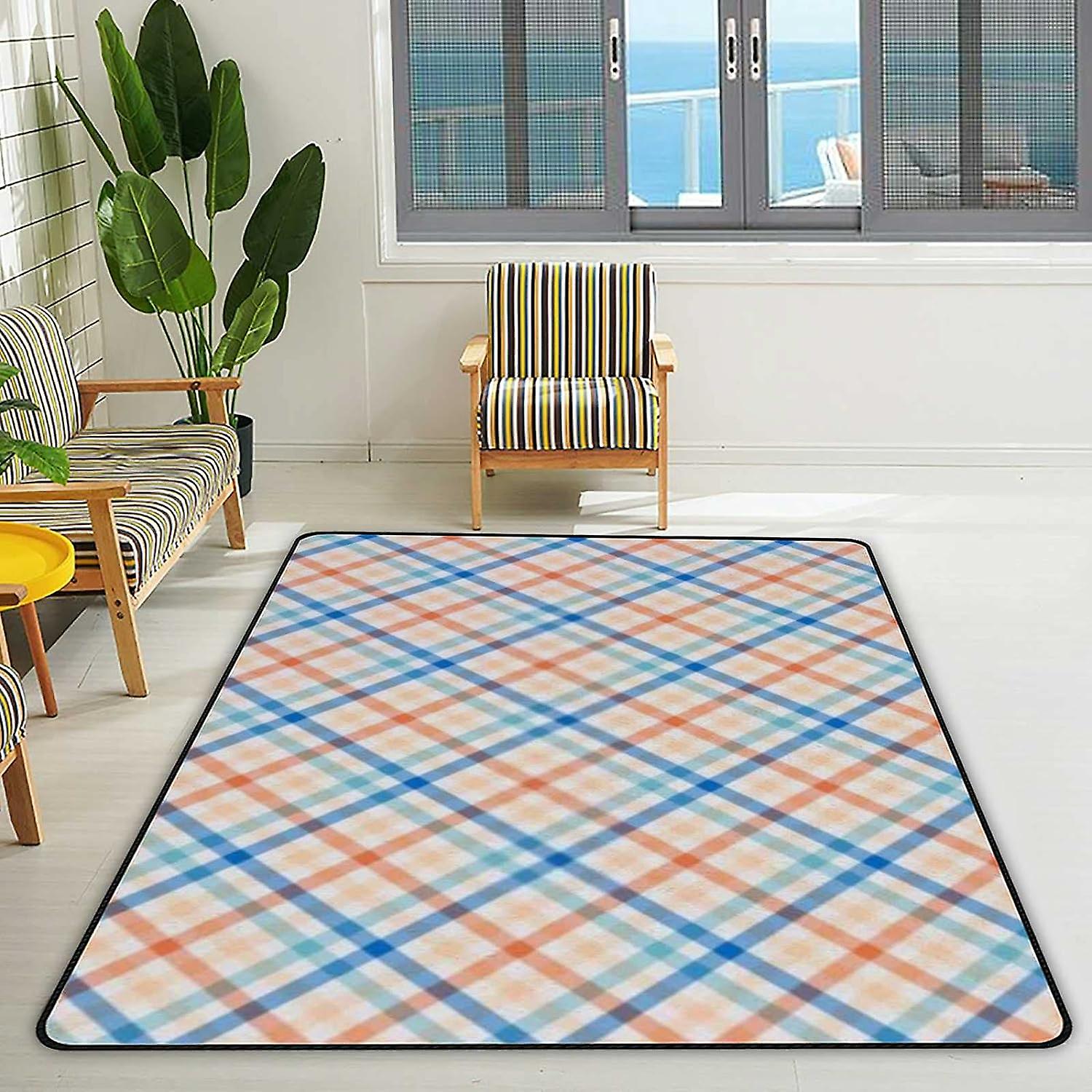 Soft Area Rugs Brown Chevron Plaid Tartan Floor Carpet Mat For Kids Playing Room Hardwood Floor Living Room 72x48in