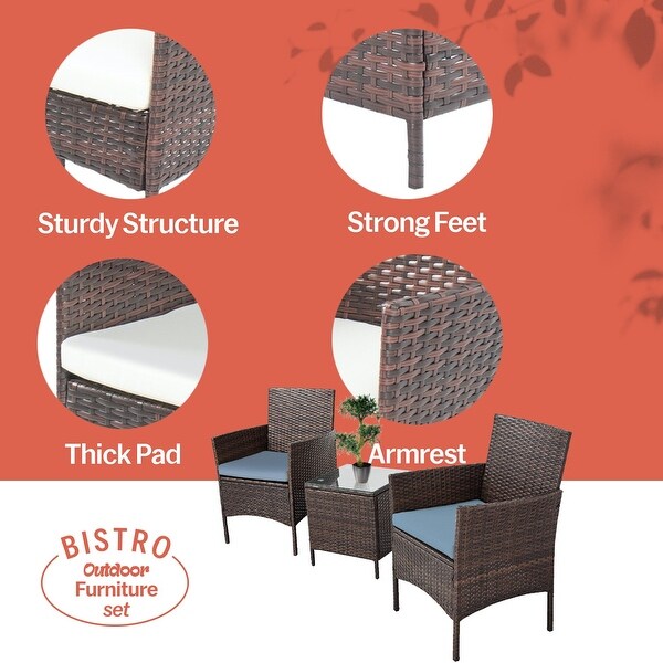 Pyramid Home Decor Rattan 3piece Patio Bistro Set