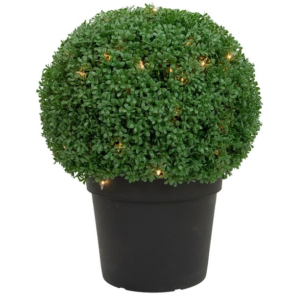 20 PreLit Artificial Boxwood Ball Topiary in Round Pot，Clear Lights