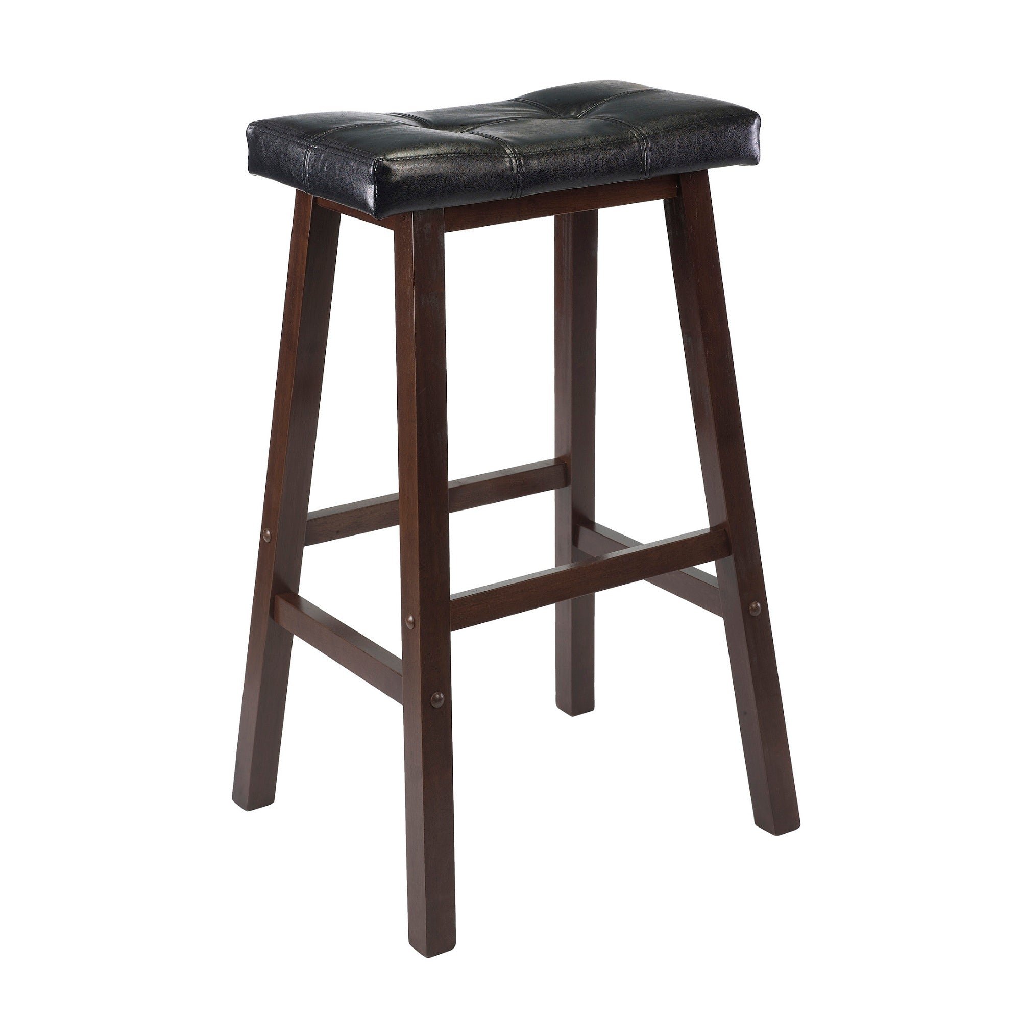 29.5 Black Faux Leather Saddle Seat Stool with Wood Legs