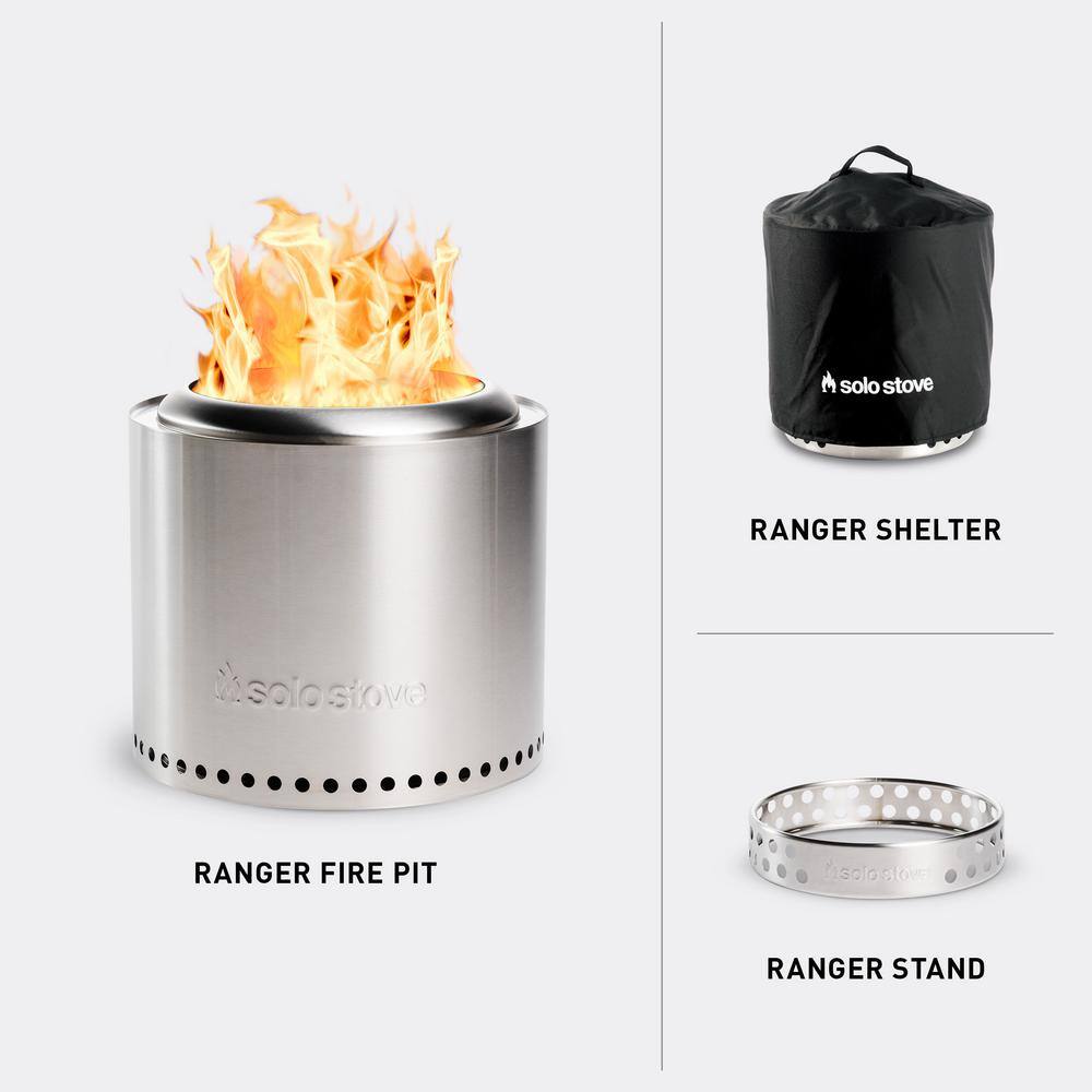 Solo Stove Ranger Stand Shelter Bundle Outdoor Stainless Steel Wood Burning Fire Pit RAN-SD2.0+SHLT