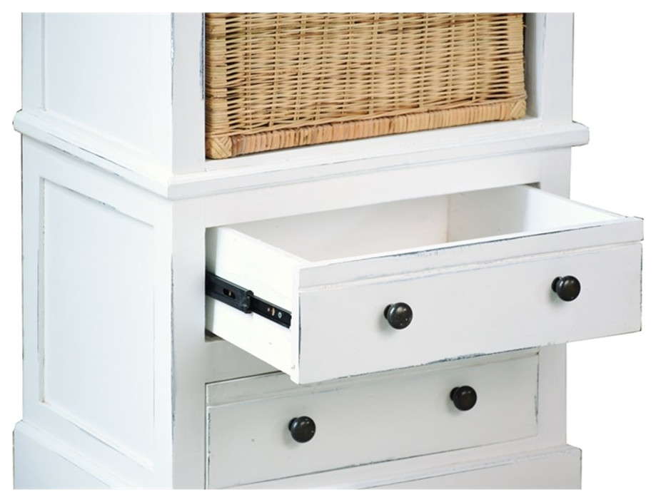 Sunset Trading Cottage Bookcase with Basket White Solid Wood Fully Assembled   Farmhouse   Bookcases   by Homesquare  Houzz