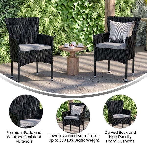 Indoor/Outdoor Wicker Wrapped Steel Frame Patio Chairs and Cushions