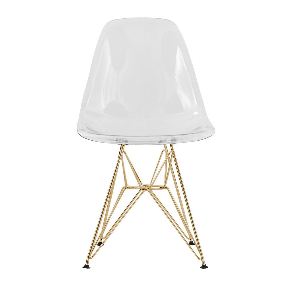 LeisureMod Cresco Molded Eiffel Side Chair with Gold Base - Clear