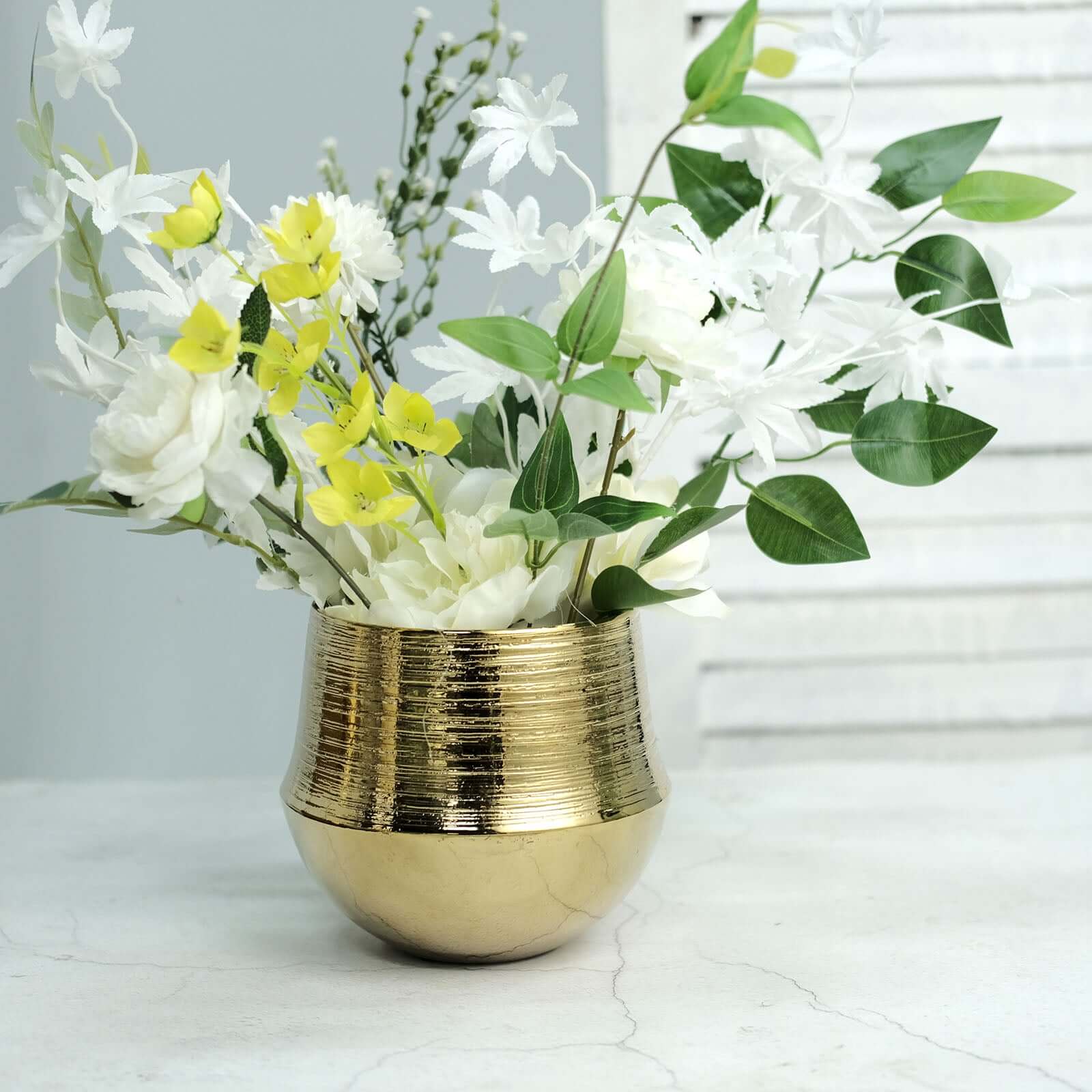 2 Pack Gold Textured Round Ceramic Flower Plant Pots, Cylindrical Bell Shaped Metallic Gold Brushed Planter Pot 6