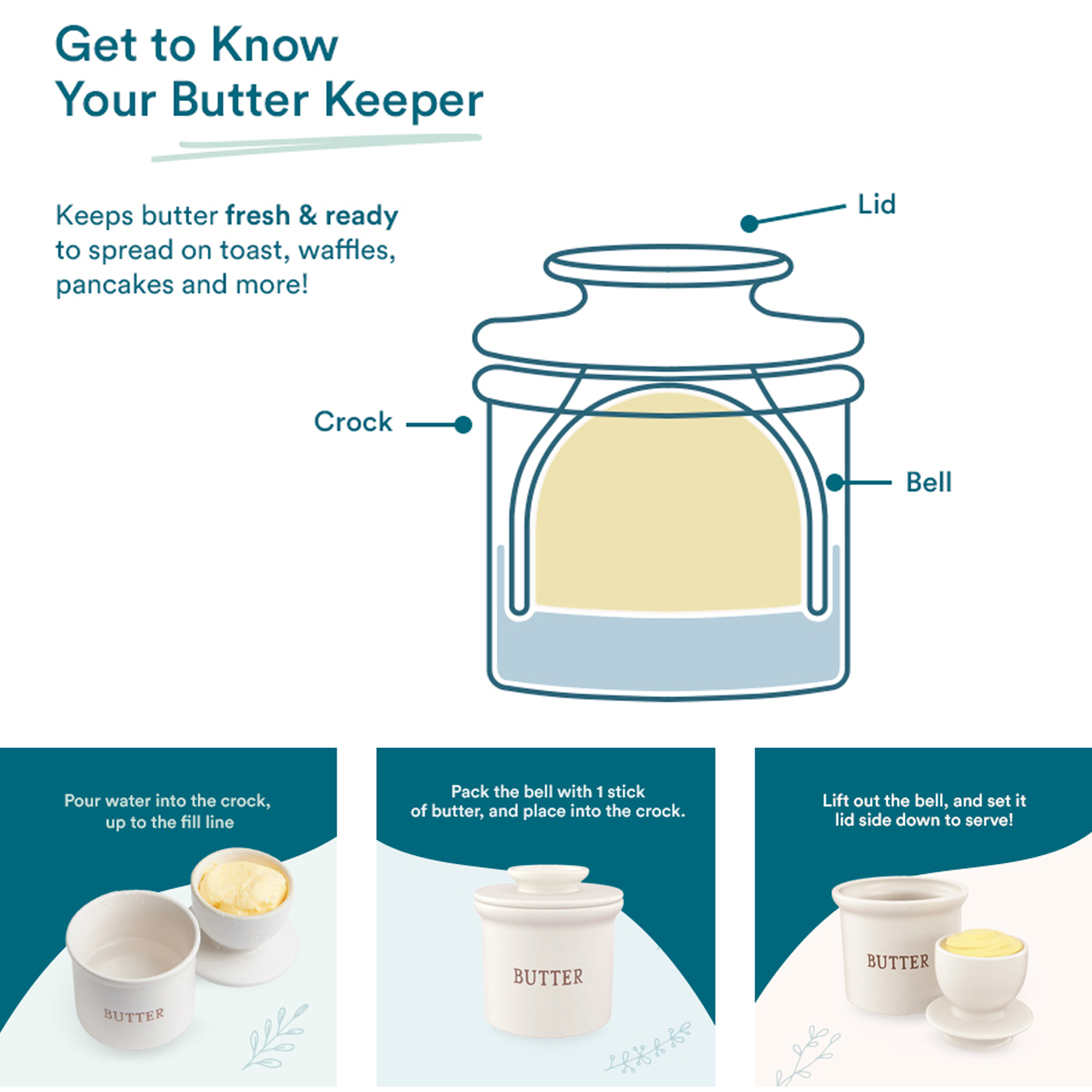 Kook Butter Bell Crock Speckled White Butter Dish with Lid Kitchen Accessories