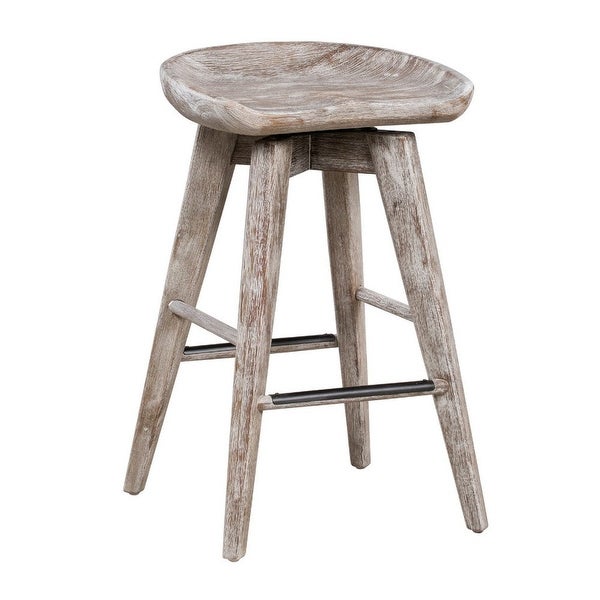 Esme 24 Inch Swivel Counter Stool， Contour Seat， Wood， Tapered Legs