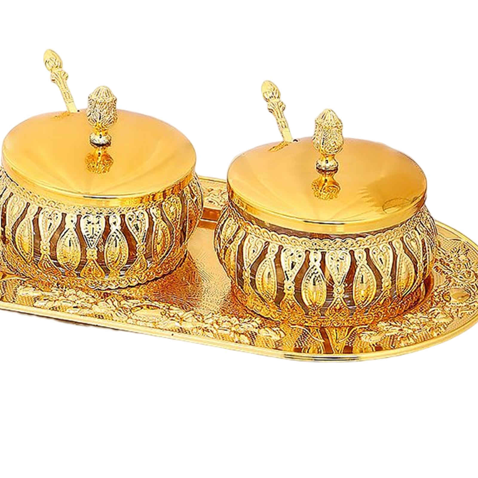 Sugar Bowls Set Condiment Pots with Lid Spoon and Tray Space Saving for Serving Durable Exquisite Design Round Edge