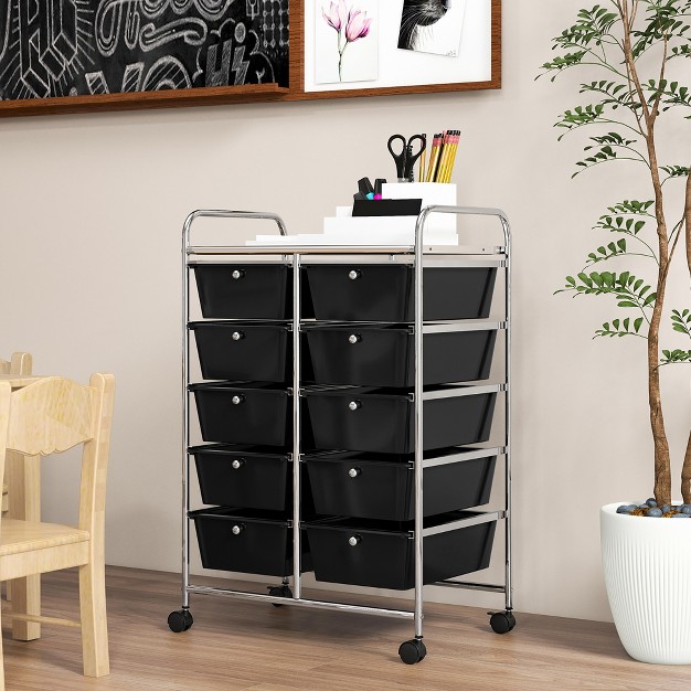 Tangkula 10 drawer Rolling Storage Cart Tools Scrapbook Paper Organizer On Wheels Black