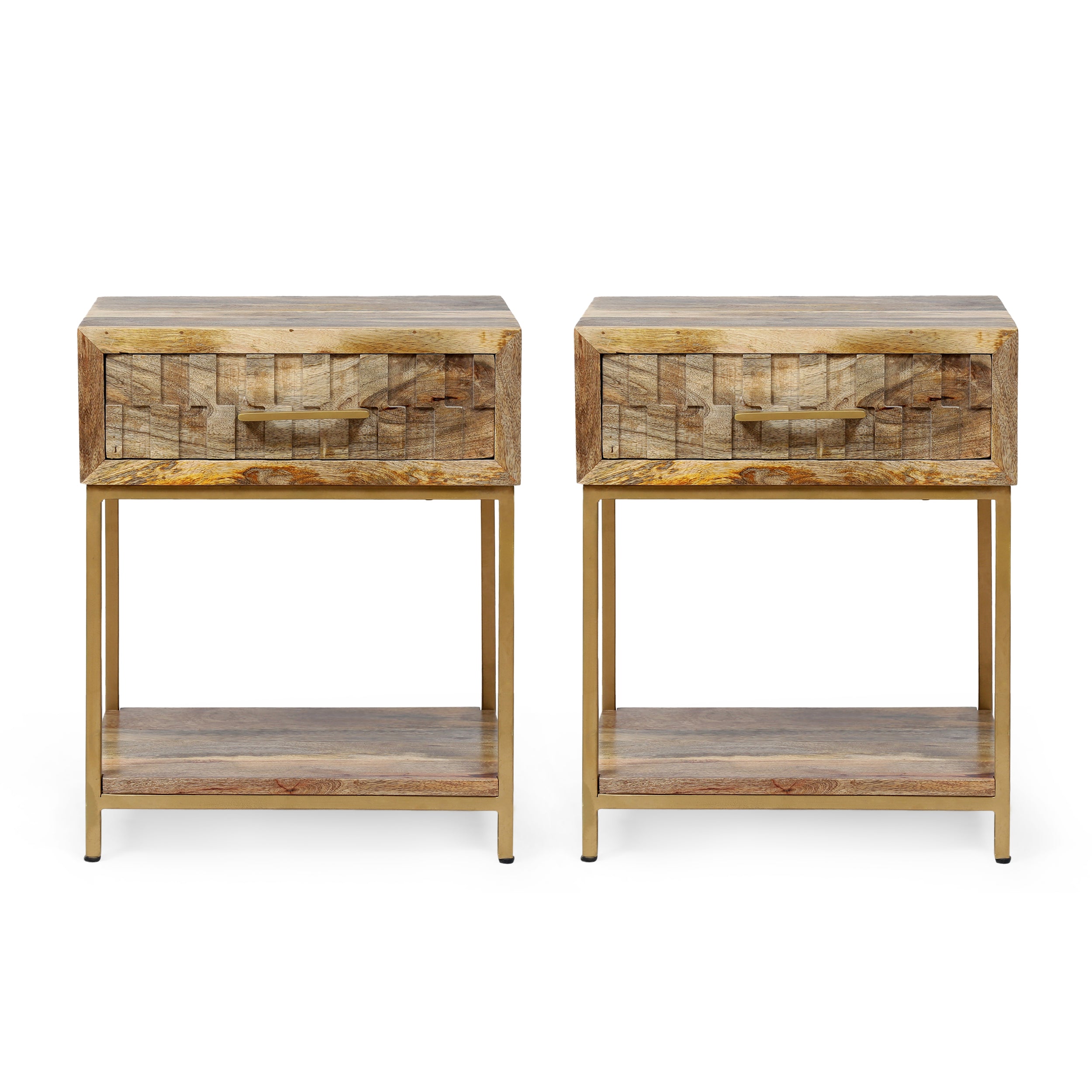 Sandia Handcrafted Boho Mango Wood Nightstand (Set of 2)