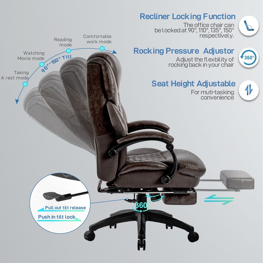 High Back Big   Tall 400lb Office Chair with Footrest Bonded Leather Ergonomic Executive Desk Computer Swivel Chair