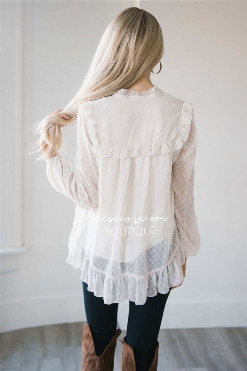 Ruffle Yoke Button Front Blouse