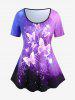 Butterfly Galaxy Print T-shirt and High Waist Butterfly Print Leggings Plus Size Matching Set