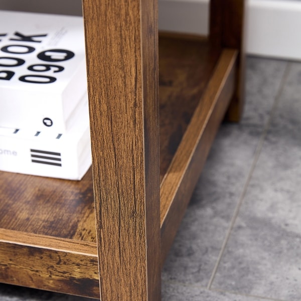 Modern Simple Side Table，Wooden 2-tier End Table with storage shelve