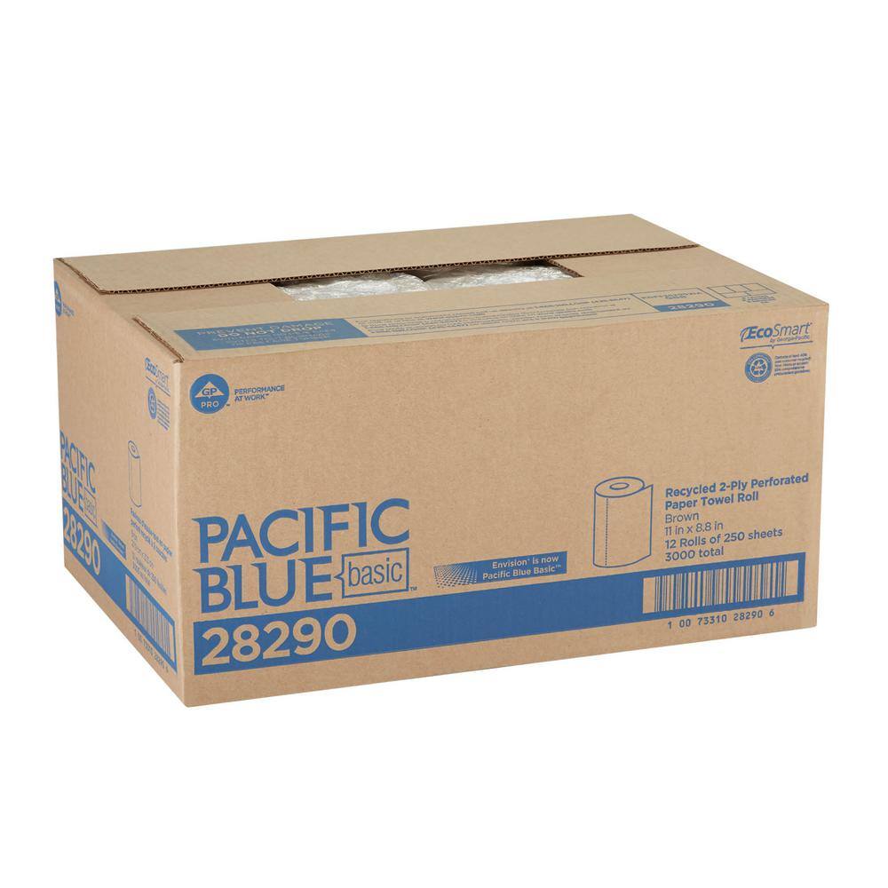 Pacific Blue Basic Brown 2-Ply Paper Towel Roll (250-Sheets per Roll 12-Rolls per Pack) GPC28290